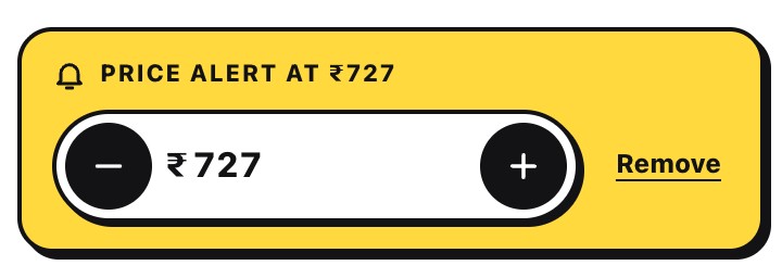 Set price alert card with a price stepper